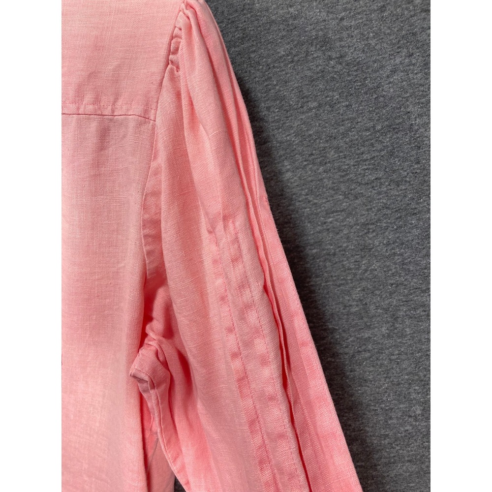 Tracy M Pink 100% Linen Pintuck Button Down Shirt Band Collar Long Sleeve Top - Picture 5 of 12